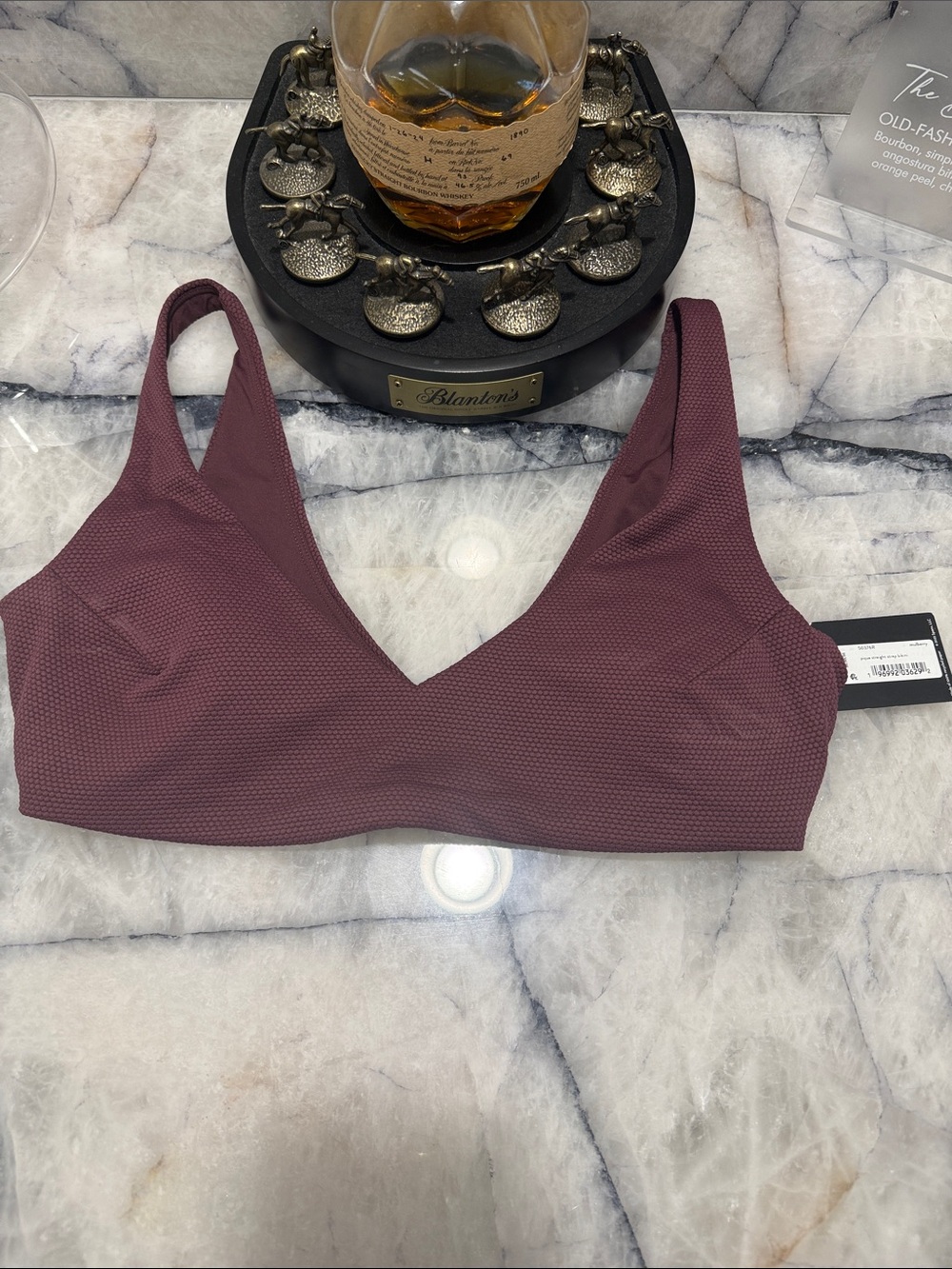 Spanx swim pique straight strap bikini top size medium NWT (mulberry)